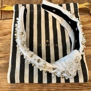 RARE Lele Sadoughi White Pearl and Gold Stud Embellished Headband